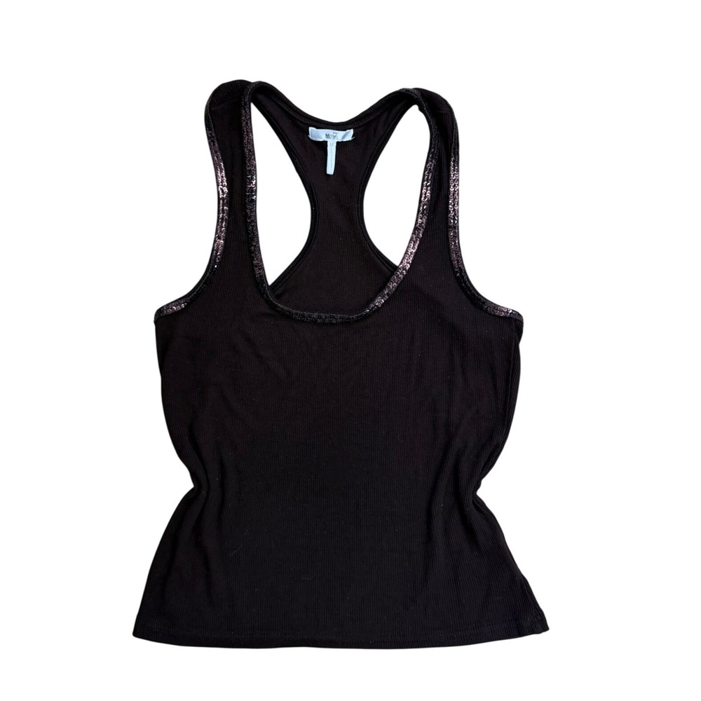 Brown Sequin Trim Racerback‎ Tank Top Medium Chocolate Y2K vintage